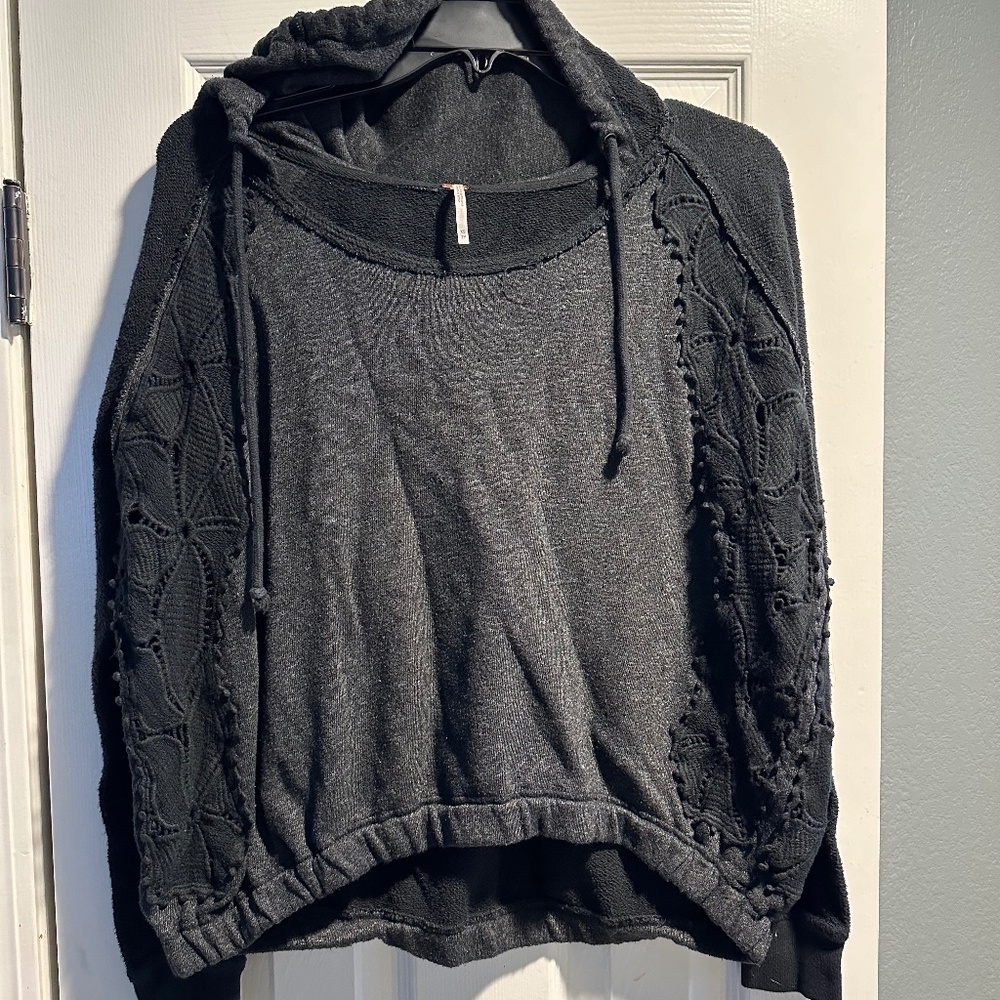 Free People Crochet Detail Hoodie Sweatshirt  XS